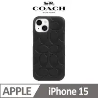 在飛比找PChome24h購物優惠-【COACH】iPhone 15 真皮手機殼 黑色壓花經典大