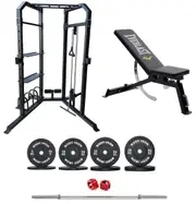 Body Iron Power Cage System MC350 Elite Set + 120kg Olympic Barbell & Bumper Plate Set
