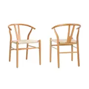 Oikiture Wooden Dining Chair Set of 2 Cafe Lounge Seat Wishbone Shaped Chair