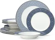 [Noritake] Infinity 12-Piece Set, Service for 4 in Blue/White, Multicolor