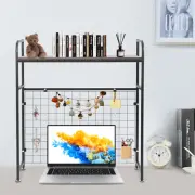Desk Storage Shelf Office Table Computer Rack Desktop Bookshelf Black with Grid