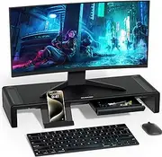 Monitor Stand Riser, Foldable Computer Monitor Riser, Adjustable Height Computer Stand and Storage Drawer & Pen Slot, Phone Stand with Computer, Desktop, Laptop, Save Space (Black)