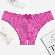 [FARZAH] Women Panties Female Underwear 3PCS/Set Women Sexy Lingerie Opening Crotch Panties Exotic Underpants Female Lace Transparent Crotchless Brief Female Intimates(Hot Pink,L)