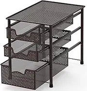 SimpleHouseware Stackable 3 Tier Pull Out Drawer for Cabinets and Under Sink Organiser, Mesh Bronze