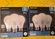 Merkury Smart Wifi LED 60w Light Bulbs Non-Dimmable (3-pack) ( 2 boxes)