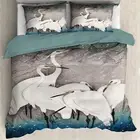 Crane Duvet Cover Sets,Soft Christmas Comforter Cover 3 Pieces Bedding, Xmas