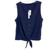 NEW Sanctuary Navy Blue Button Tie Front V-Neck Tank Top - Size Large