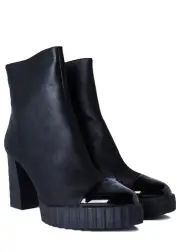 NIB Black Vegan Leather Chunky Lug Hi Heel Platform Ankle Biker Boots Bootie 8.5