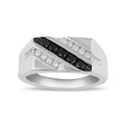 Bevilles Men's Black Diamond Stripe Ring with 3/4ct Diamonds in Sterling Silver