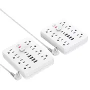 2 Pack Power Strip Surge Protector with 8 Outlets 4 USB & 2 USB C Ports White