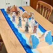 9 Pcs Happy Passover Table Runner with 8 Passover Paper Card Decor Jewish Festival Holiday Party 90 x 16 Inch Passover Tablecloth for Home Indoor Outdoor Dining Room Fireplace Kitchen Decor