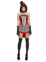 Womens Sexy Vampire Costume Halloween Black White Harlequin Striped Halter M NEW