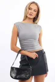Grey Supersoft Top Side Ruched Sleeveless - Size 6XXS, Women's Top