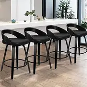 [ALFORDSON] 4 Pcs Bar Stools, Swivel Counter Stool 64cm Seat Height Kitchen Dining Chair Barstools with Footrest and Adjustable Leg Levelers for Home Bar Dining Room, Caden All Black