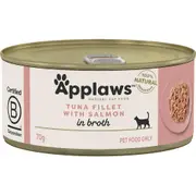 Applaws Natural Tuna Fillet with Salmon in Broth Wet Cat Food Can - 70g