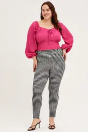 Check Elastane Leggings High Rise