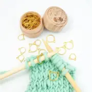 30 Pcs Stitch Markers with Wooden Storage Box, Cat Ears Metal Knitting Crochet L
