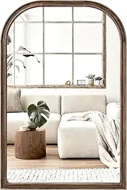 24"x36" Solid Wood Bathroom Mirror Tempered Glass for Wall Mounted, Rustic Wood Frame Wall Mirror Decorative for Living Room Bedroom Vanity Mirror Entryway Mirror, Rustic Brown