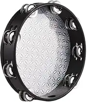 10-Inch Wooden Radiant Tambourine Handbell Hand Drum with Row Jingles Reflective Drum Head Musical Percussion Instrument 10-Inch 10-Inch