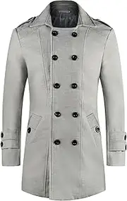 [Qolkmuiy-GJ] Men's Wool Blend Winter Long Stylish Autumn Winter Woolen Lapel Coat Fashion Double Breasted Pea Coats