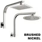 Round/Square Brushed Nickel Rain Shower Head Gooseneck Swivel Wall Arm Set WELS