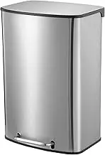 50L Pedal Rubbih Bin Stainless Steel Garbage Bin Waste Bin Rectangular Trash Can Soft Closing Lid Kitchen Office Sliver 47 x 35 x 65 cm