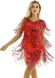 [Jugaoge] Women's Latin Dance Dress Shiny Sequin Fringe 1920s Flapper Dresses Ballroom Tango Dancewear