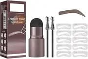Eyebrow Stencil Kit, Eyebrow Stamp, Natural Eye Brow Shaper with 10 Reusable Eyebrow Stencils ＆ 2 Eyebrow Pen Brushes, Professional Waterproof Brow Powder Stamp, 3 in 1 Hairline Shadow Powder (Brown)