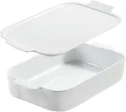 Baking dish with Lid, White Ceramic Baking Dish with Lid and Handles, for Dinner Kitchen Party, Microwave, Dishwasher Safe