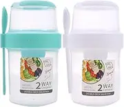 Fxvhojq 2 Pack Breakfast On The Go Cups 2-Tier Yogurt Overnight Container Leakproof Cereal and Milk to Portable Oatmeal Jar with Lid Spoon for Home