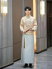 [JIMINISO] Dress Traditional Golden Xiuhe Set Bride Wedding Dress Champagne Senior Jacket Skirt Toasting Women Mens Tang Suit