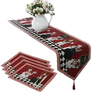 Catzon 5 Pack Cheerful Fat Chef Table Runner and Placemat Set Kitchen Decor and Accessories