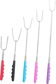 5Pcs Extendable Stainless Steel Skewers with Carry Bag for Camping and Grilling Durable and Heat Resistant Roasting Sticks BBQ Utensils for Outdoor Cookouts and Bonfires
