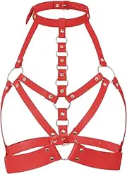 [Navoky] Punk Leather Body Harness Women Goth Chest Harness Fashion Bra Chain Jewelry Accessories for Rave and Cosplay