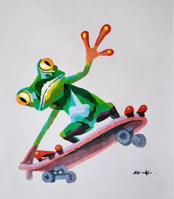 Skateboarding Frog, 24x20, Hand painted on Giclee Canvas,