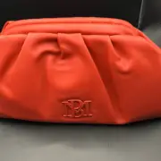 Badgley Mischka Wrapped Frame Clutch Purse Red Vegan Leather Attachable Strap