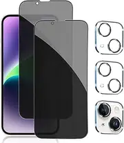 Privacy Screen Protector for iPhone 14 with Camera Lens Protector Full Coverage Anti-Spy Tempered Glass Film 9H Hardness Upgrade Edge Protection Easy Installation Bubble Free 6.1 inch 2+2Pack