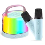 New Mini Karaoke Machine with 2 Wireless Mics, RGB Lights, Magic Sound Effects