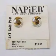 Vintage Napier Silver Gold Tone Knot Stud Earrings With 14k Posts