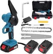Mini Chainsaw Cordless, 6 Inch Handheld Electric Power Chainsaw with 2Pcs Batteries, One-Hand Operated Portable Chain Saw for Tree Branches Trimming (High -power)