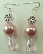 Earrings Dangle Pink Pearl Crystal handmade Wedding Jewelry bridesmaid