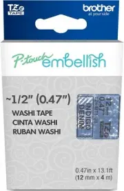 P Touch Embellish Black Print Indigo Denim Washi Tape 12Mm Custom Decorative ...