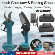 Cordless 4'' Chainsaw 30mm Pruning Shear 2X Battery Charger Kit For Makita 18V