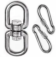 2+1 Heavy Duty 304 Stainless Steel Swivel Ring Double Ended Swivel Eye Hook with SUS304 Snap Hooks for Web Tree Swing, Therapy Swing, Aerial Dance, Swing Spinner Hanger, Reliable and Safe (M6)