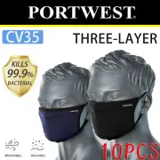 PORTWEST 3 Layer Fabric Face Mask Anti Microbial Soft Reusable Washable CV35 CV3