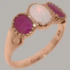 14k Rose Gold Natural Opal & Ruby Womens Trilogy Ring