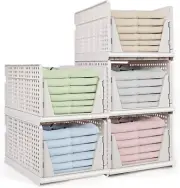 X-Large Stackable Plastic Storage Basket, Storage Drawers Foldable Closet Organi