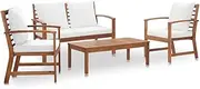 vidaXL 4 Piece Solid Acacia Wood Garden Lounge Set with Cushions Outdoor Patio Backyard Table Chair Bench Seat Furniture
