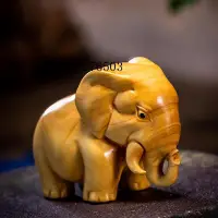 在飛比找Yahoo!奇摩拍賣優惠-雕刻工藝黃楊實木雕刻隨身盤玩手把件非洲三寶大象河馬犀牛文玩工