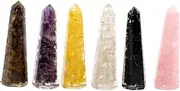 Healing Crystal Wand Set of 6 – Includes 3” Amethyst Crystal, Tigers Eye, Rose Quartz, Black Tourmaline Stone, Citrine and Clear Quartz Orgone